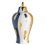 Ваза с крышкой и мазками синего и золого цвета на белом фоне Chinoiserie Ceramics варинант исполнения - 1 | Loft Concept в Ростове-на-Дону