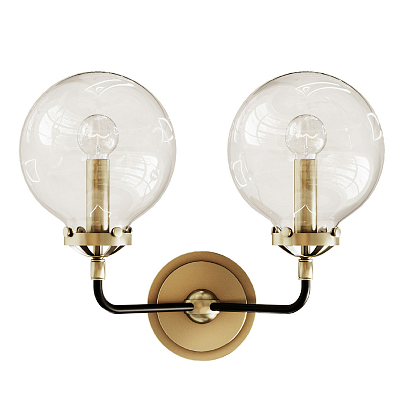 Бра Бистро Globe Clear Glass Double Sconce Brass  в Ростове-на-Дону | Loft Concept 