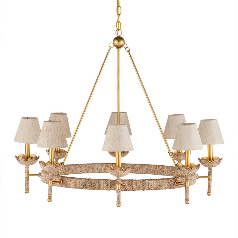 Люстра из кованого железа с отделкой плетеной веревкой и сусальным золотом Parisian Style Золотой Бежевый в Ростове-на-Дону | Loft Concept 