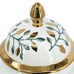 Ваза белая с крышкой с рисунком зеленых и золотых листьев 48 см Chinoiserie Ceramics варинант исполнения - 1 | Loft Concept в Ростове-на-Дону