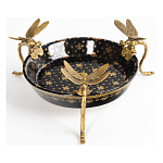 Блюдо черного цвета из фрафора на бронзовых ножках в виде стрекоз Eden Garden варинант исполнения - 1 | Loft Concept в Ростове-на-Дону