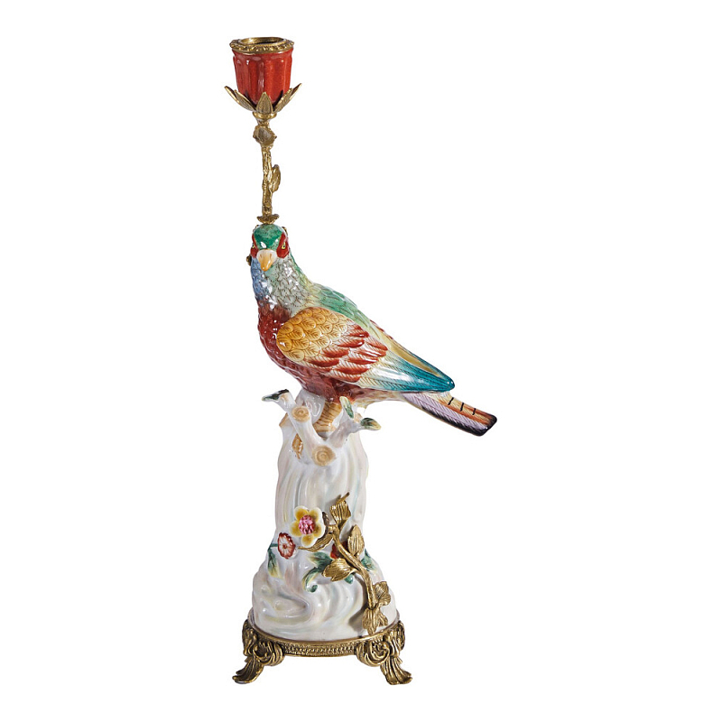 Подсвечник с попугаем из фарфора с бронзовыми элементами Eden Garden Мульти Бронза в Ростове-на-Дону | Loft Concept 