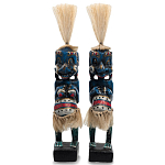 Комплект из 2-х деревянных статуэток Asmat Straw Headdress Statuettes Blue Colorful Tattoo варинант исполнения - 1 | Loft Concept в Ростове-на-Дону