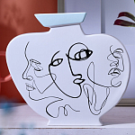 Ваза плоская белая с абстрактными черными линиями в форме лиц Faces of Imagination варинант исполнения - 4 | Loft Concept в Ростове-на-Дону