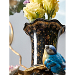 Ваза черная фарфоровая с  узором и бронзовым декором в виде веток с фарфоровой птичкой и цветами Eden Garden варинант исполнения - 4 | Loft Concept в Ростове-на-Дону