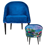 Кресло из натурального бука синее с цветочным принтом Impressionism in Art варинант исполнения - 2 | Loft Concept в Ростове-на-Дону