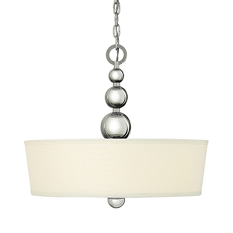Люстра подвесная с белым тканевым цилиндрическим абажуром и декоративными шарами Hinkley Латунь Никель Бежевый в Ростове-на-Дону | Loft Concept 