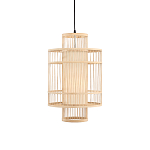 Подвесной светильник из деревянных прутьев с плафоном из натуральной ткани Light Inside the Cell варинант исполнения - 2 | Loft Concept в Ростове-на-Дону