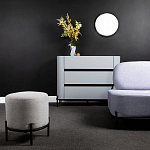 Круглый пуф на металлических ножках с обивкой из рогожки Casey Poof варинант исполнения - 4 | Loft Concept в Ростове-на-Дону