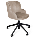 Стул с мягкой бежевой обивкой из велюра и подъемно-поворотным механизмом на черных колесиках Harper Beige варинант исполнения - 1 | Loft Concept в Ростове-на-Дону