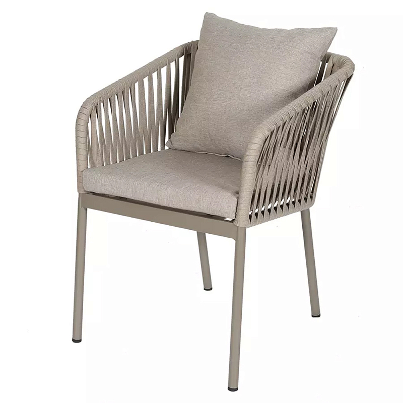 Стул серо-бежевый с декоративным плетением на спинке и подлокотниках Chair Weave Серо-бежевый Стул серо-бежевый с декоративным плетением на спинке и подлокотниках Chair Weave Серо-бежевый в Ростове-на-Дону | Loft Concept