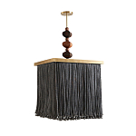 Люстра квадратная с бахромой и подвесом из деревянных бусин Psyche варинант исполнения - 1 | Loft Concept в Ростове-на-Дону