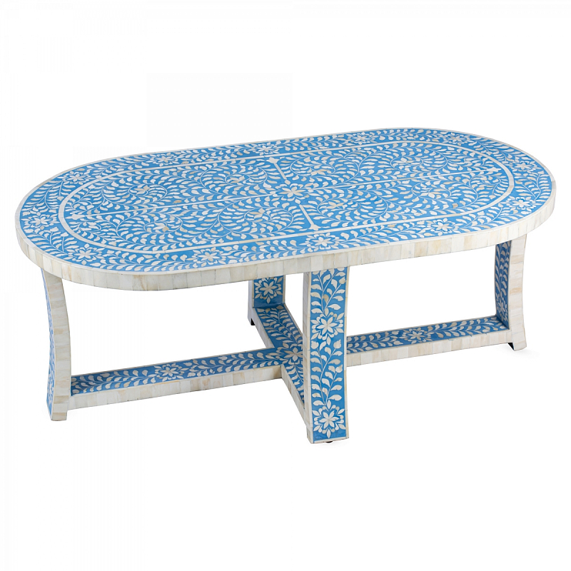     Butler Sabina Blue Bone Inlay Oval Coffee Table  ivory (   )  -- | Loft Concept 
