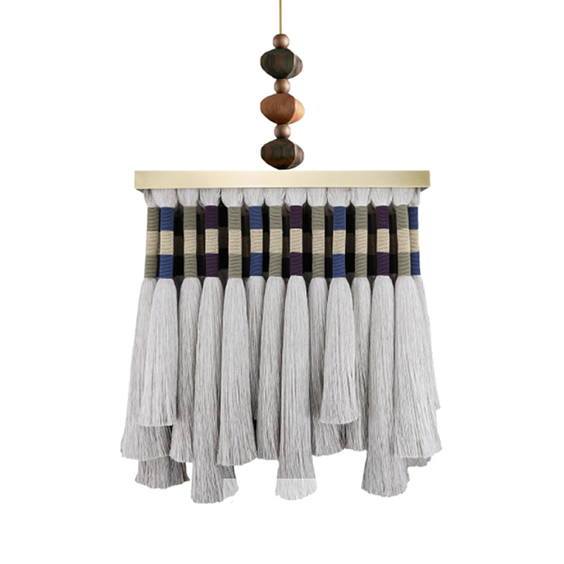Люстра квадратная плетеная с бахромой Wicker Square Chandelier with Tassels Мульти в Ростове-на-Дону | Loft Concept 