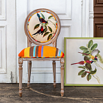 Стул бежевый в разноцветную полоску из натурального бука с изображением птиц и цветов Blooming Red Blue Birds Colorful Stripes Chair варинант исполнения - 6 | Loft Concept в Ростове-на-Дону