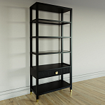 Стеллаж Elsa Dreams Black со стеклянными полками и ящиком варинант исполнения - 1 | Loft Concept в Ростове-на-Дону