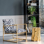 Кресло с металлическим золотистым каркасом и мягкой обивкой с чёрно-белым принтом зебры Wild animals варинант исполнения - 5 | Loft Concept в Ростове-на-Дону