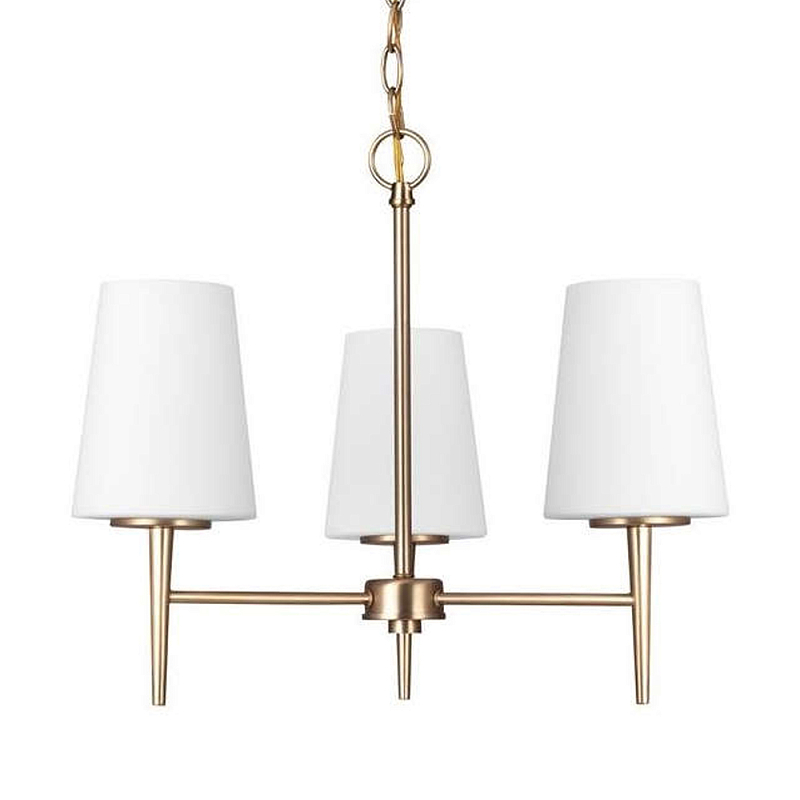 Люстра в цвете латунь с 3-мя белыми конусными плафонами Generation Lighting Латунь Белый в Ростове-на-Дону | Loft Concept 