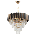 Люстра из черного металла с многоярусными подвесками из прозрачного хрусталя на золотой цепи Empire Black Chandelier Crystal варинант исполнения - 2 | Loft Concept в Ростове-на-Дону