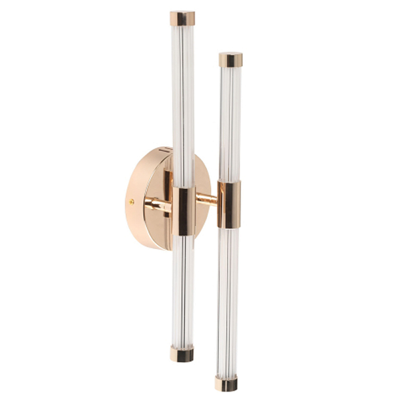 Бра с круглым основанием золотого цвета и двумя вертикальными плафонами Hex Scaffold Прозрачный Золотой в Ростове-на-Дону | Loft Concept 