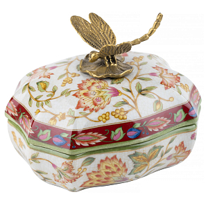 Фарфоровая шкатулка с бронзовой стрекозой Eden Garden