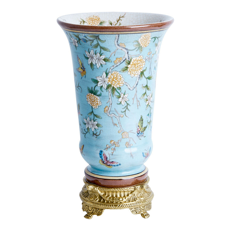 Ваза из голубого фарфора с бронзовыми элементами Blue Garden Бронза Мульти Голубой в Ростове-на-Дону | Loft Concept 