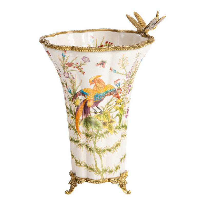 Ваза из фарфора с бронзовой стрекозой  Paradise Dragonfly Бронза Мульти в Ростове-на-Дону | Loft Concept 