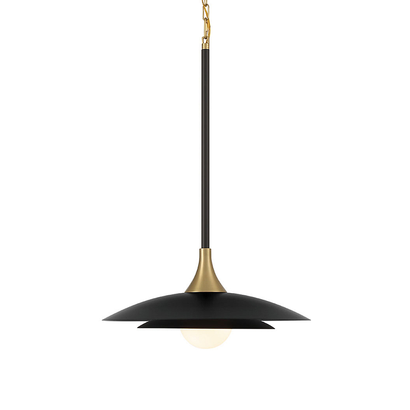 Подвесной светильник с плафоном в форме плоского купола и белой шарообразной лампой Eurofase Черный Белый Золотой в Ростове-на-Дону | Loft Concept 