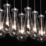 Люстра с 9-ю прозрачными плафонами из стекла в форме капли на прямоугольном потолочном основании цвета хром Lucid Rain  варинант исполнения - 5 | Loft Concept в Ростове-на-Дону