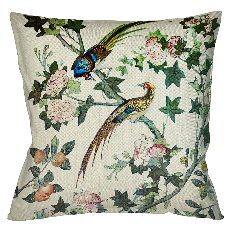        Beige Chinoiserie Birds in the Rose Garden Cushion    -- | Loft Concept 