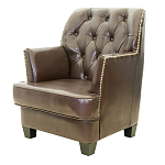 Кресло кожаное c мягкими подлокотниками на 4-х деревянных ножках из массива березы Joseph Armchair brown варинант исполнения - 2 | Loft Concept в Ростове-на-Дону