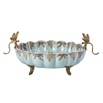 Чаша из голубого фарфора на бронзовых ножках с рисунком цветов и фигурками стрекоз Blue Garden варинант исполнения - 1 | Loft Concept в Ростове-на-Дону