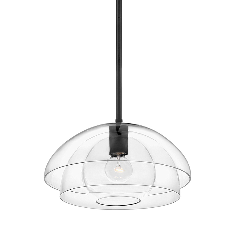 Подвесной светильник с прозрачным двойным стеклянным плафоном в форме купола и внутренней сферой Hinkley Латунь Прозрачное Стекло Черный в Ростове-на-Дону | Loft Concept 