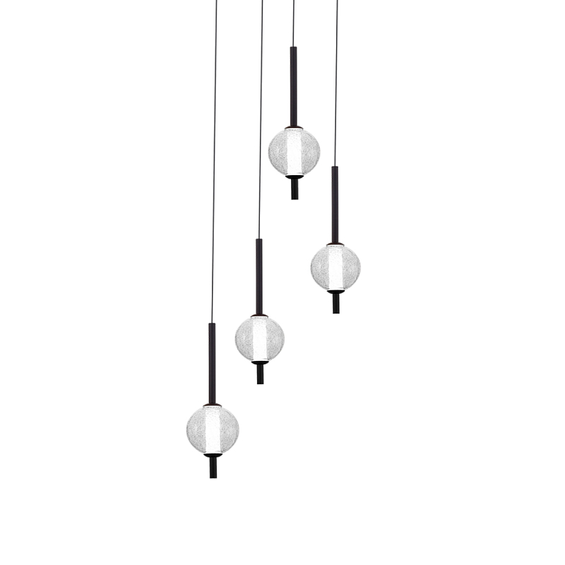 Люстра светодиодная каскадная с 4-мя сферическими стеклянными плафонами Splatter Прозрачный Черный в Ростове-на-Дону | Loft Concept 