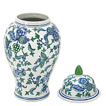 Ваза с крышкой и зелено-голубым рисунком на белом фоне 51 см Blue & White Ornament варинант исполнения - 2 | Loft Concept в Ростове-на-Дону