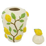 Ваза с крышкой кремового цвета и объемным рисунком лимонов и листьев Lemon Delight варинант исполнения - 2 | Loft Concept в Ростове-на-Дону