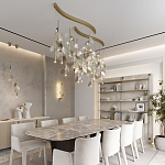 Подвесной светильник с золотистой вертикальной трубкой и декоративными прозрачными листьями из стекла Sylva  варинант исполнения - 7 | Loft Concept в Ростове-на-Дону