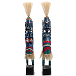Комплект из 2-х деревянных статуэток Asmat Straw Headdress Statuettes Blue Colorful Tattoo варинант исполнения - 5 | Loft Concept в Ростове-на-Дону