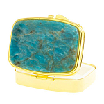 Таблетница карманная прямоугольная с 2-мя отделениями с зеркалом и накладкой из натурального камня Апатит Голубой Gold Stone Pillboxes варинант исполнения - 2 | Loft Concept в Ростове-на-Дону