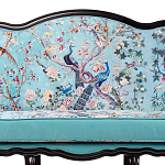 Трехместный диван из натурального бука бирюзовый с изображением птиц и цветов Turquoise Chinoiserie Garden Sofa варинант исполнения - 4 | Loft Concept в Ростове-на-Дону