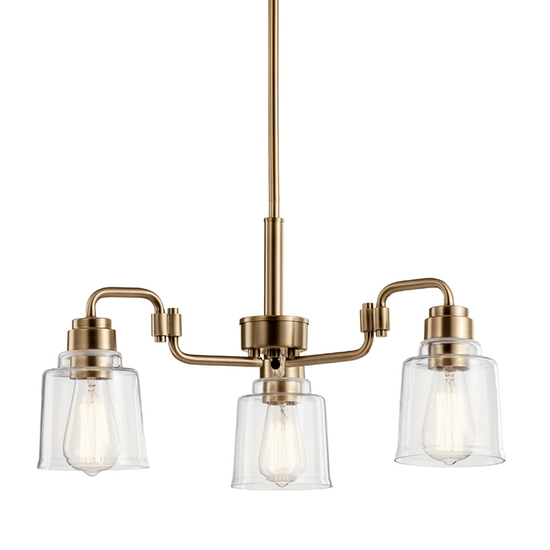 Люстра цвета латунь с 3-мя прозрачными стеклянными плафонами Kichler Латунь Прозрачное Стекло в Ростове-на-Дону | Loft Concept 