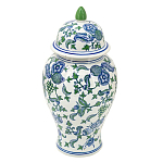Ваза с крышкой и зелено-голубым рисунком на белом фоне 51 см Blue & White Ornament варинант исполнения - 1 | Loft Concept в Ростове-на-Дону