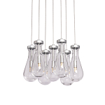 Люстра с 7-ю прозрачными плафонами из стекла в форме капли на круглом потолочном основании цвета хром Lucid Rain  варинант исполнения - 1 | Loft Concept в Ростове-на-Дону