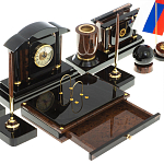 Настольный письменный набор с часами из природного камня обсидиана Peace Contract варинант исполнения - 4 | Loft Concept в Ростове-на-Дону