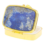 Таблетница карманная прямоугольная с 2-мя отделениями с зеркалом и накладкой из натурального камня Лазурит Gold Stone Pillboxes варинант исполнения - 2 | Loft Concept в Ростове-на-Дону