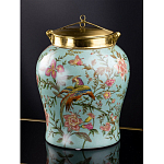 Ваза округлой формы из фарфора с рисунком и бронзовой крышкой Turquoise Blooming Garden варинант исполнения - 1 | Loft Concept в Ростове-на-Дону