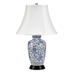 Настольная лампа с фарфоровым основанием с декоративным орнаментом и белым абажуром на темной круглой подставке Elstead Lighting варинант исполнения - 1 | Loft Concept в Ростове-на-Дону