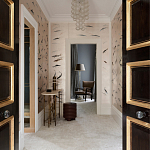 Обои ручная роспись Fishes Blue Pearl on Tarnished Silver gilded silk with pearlescent antiquing варинант исполнения - 2 | Loft Concept в Ростове-на-Дону