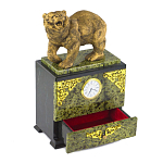 Часы настольные с декором в виде медведя и выдвижным ящиком из натурального камня Змеевик Bear Stone Clock варинант исполнения - 3 | Loft Concept в Ростове-на-Дону