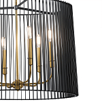 Люстра цвета латунь с 6-ю лампами свечами внутри цилиндрического абажура из черных металлических реек Kichler варинант исполнения - 3 | Loft Concept в Ростове-на-Дону